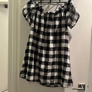 Gingham print off the shoulder dress